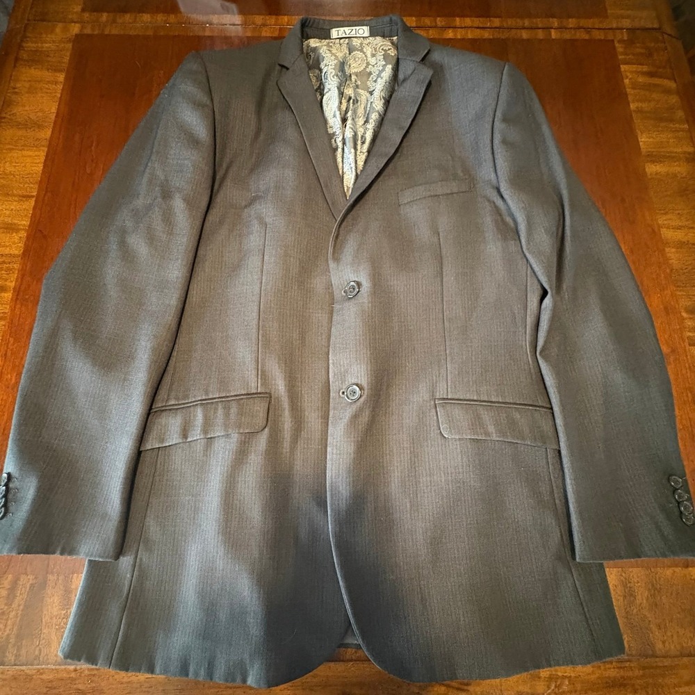 Tazio Italy Hand Tailored‎ Wool Blend Blazer Sport Coat Paisley Lining Gray